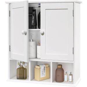 TaoHFE White Bathroom Wall Cabinet with 2 Door Adjustable Shelves,Over The Toilet Storage White Wall Mounted Medicine Cabinets for Bathroom Laundry Room Kitchen, 20.1" X 5.1" X 22.8"