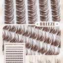 Brown Lash Clusters Kit Spider Cluster Eyelash Extensions Kit Fluffy Wispy Individual Lash Extensions 10-16MM CC Curl Clear Band Eyelash Clusters with Bond and Seal Lash Glue and Applicator