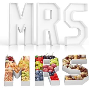 HILAVO Charcuterie Letters MRS, 3 PCS 13.7" Fillable MRS Shaped Charcuterie Board Letters, Bridal Shower Food Display, Paper Mache Cardboard Letters Food Trays for Bachelorette Party