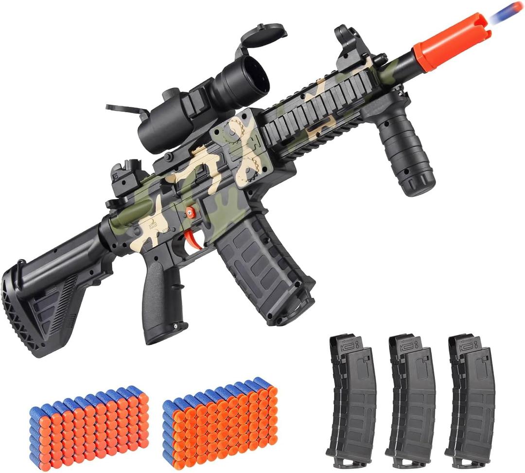Realistic Toy Foam Blaster Gun - Electric Sniper Rifle with Scope 120 Soft Bullets 3 Magazines, Automatic Dart Gun for Boy Ages 8-12 Years Old, Indoor Outdoor Gifts for Adult Kid Christmas Birthday (Camouflage)
