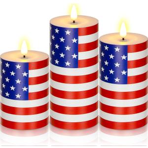 Tuanse Set of 3 Patriotic American Flag Flameless Candles 250th Anniversary Battery Operated 4th of July American Flag Pillar Candle, Mixed Size LED Light Candle for Table Dinner Independence Decor