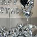 Silver Birthday Decorations with 16pcs Large 4D Foil Balloons in Different Size (10-50 Inch) + 6pcs 18" Heart Balloons + 16 Happy Birthday Banner for Bday, Wedding Bridal Decoration (Silver)
