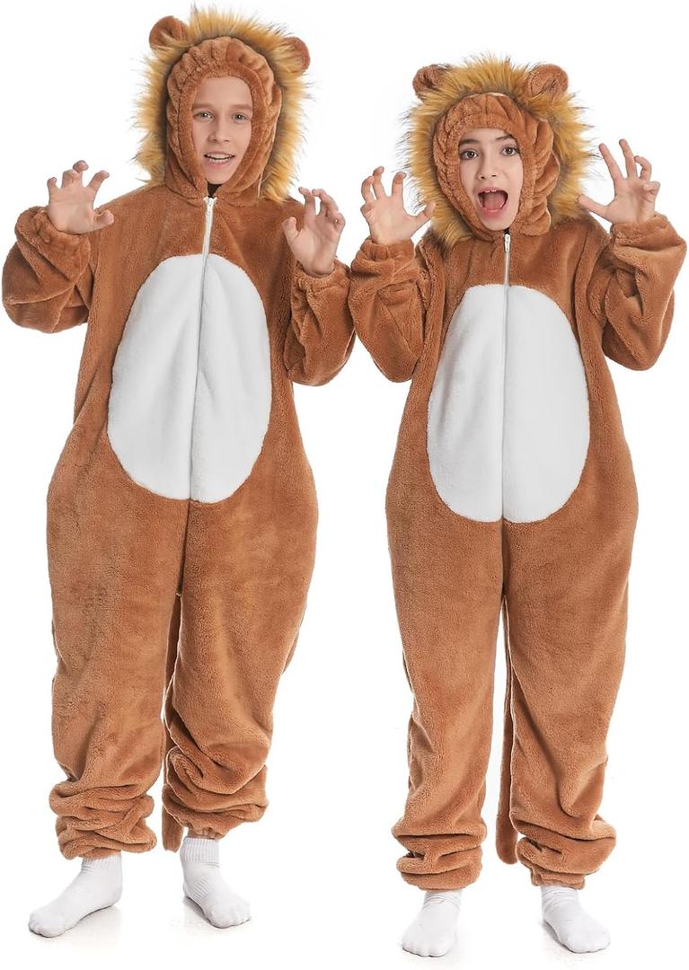 HSCTEK Lion Onesie Kids, Lioness Costume Pajamas Toddler Boys Girls, Wild Animal Blanket Hoodie Pjs Halloween Christmas Cosplay Child 10-12