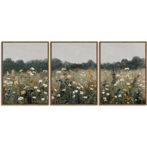 Vintage Meadow Landscape Country Wall Art Framed Canvas Prints Art Decor, Retro Scenery Antique Painting Rustic Spring for Living Room Bedroom Home Bathroom Wall Decoration, 12x16inch, Set of 3