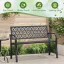 44" Outdoor Garden Bench, Iron Metal Frame Patio Bench with Backrest and Armrests, Weatherproof Anti-Rust Outdoor Bench for Front Porch, Park, Yard, Patio (411-Black)