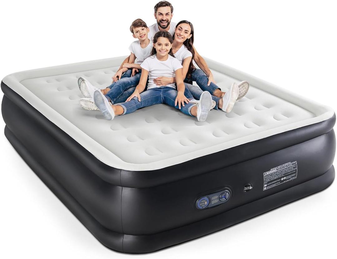 DUMOS Queen Air Mattress - 16" Inflatable Blow Up Airbed with Built-in High Capacity Pump, Double Height, Non-Slip Bottom Design, Weight Capacity 660 lbs Air Bed for Home or Camping (Black)