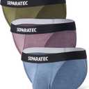 Separatec Mens Bikini Underwear Low Rise Bulge Enhancing Dual Pouch Breathable Sexy Mens Underwear 3 Pack (Medium, Dark Purple/Grey Blue/Olive Green)
