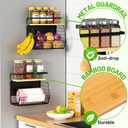Magnetic Shelf for Fridge with Wood Lid, Fruit Potato and Onion Storage Bins, Pantry Organizers & Storage, Large Container Magnetic Spice Rack for Refrigerator, Kitchen Counter (Black, 2)