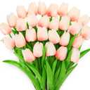 Lyrow 30 Pcs Tulips Artificial Bouquet Flowers Faux Tulips for Home Kitchen Wedding Decorations,Gift Idea for Easter Decor Mother's Day Birthdays(Pink)