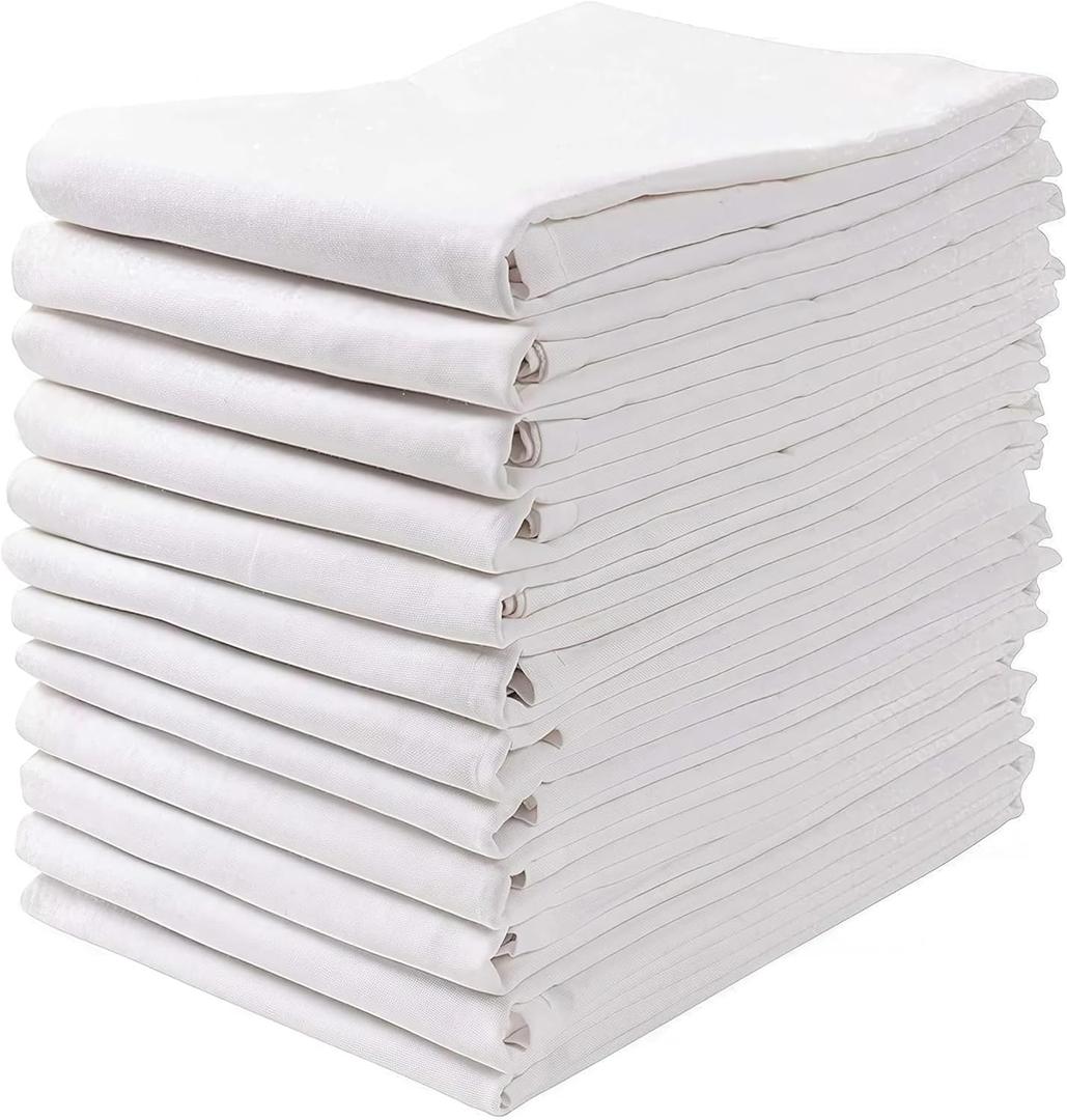 Wealuxe Flour Sack Dish Towels for Kitchen, 12 Pack, 28x28 - Lint-Free, Super-Absorbent Cotton Tea Towels for Kitchen Drying, Bread Proofing, Baking, Crafting, Embroidery