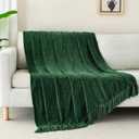 Chenille Throw Blanket for Couch with Tassels,60"X80" Soft Cozy Lightweight Knitted Boho Decorative Blankets for Bed and Sofa,Dark Green