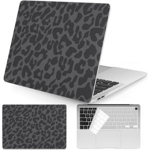 Seorsok Compatible with MacBook Air 13 inch Case 2021 2020 2019 2018 Release Model A1932 A2179 M1 A2337 with Touch ID and 2 Pack Keyboard Cover,Laptop Plastic Hard Shell- Black Leopard Print