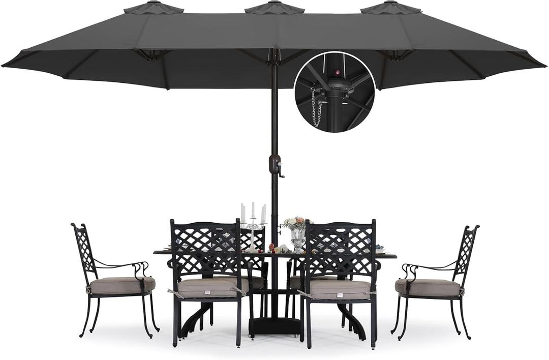 ABCCANOPY 15FT Patio Umbrella with Base, Outdoor Double-Sided Rectangle Umbrella Bonus Latch, Wights for Poolside, Lawn, Backyard (Dark Gray)