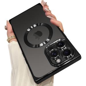 OOK Magnetic Case Made for iPhone 14 Pro Max (6.7 Inch) (Compatible with MagSafe) Clear Phone Cover with Screen Protector Soft TPU Anti-Scratch Shockproof Protective Case for Women Men - Black