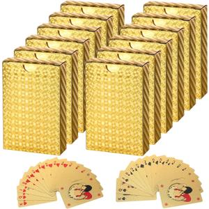 Zubebe 12 Decks of Playing Cards Waterproof Plastic Foil Poker Cards Bulk for Adults Washable Flexible Party Game Gift Favors(Gold)