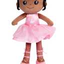 OUOZZZ 12.6" Black Soft Baby Dolls Toys for 1 Year Old Girl Gifts, African American Dolls Birthday Gifts for 1 Year Old Girl Ballerina Doll Plush Toys for Toddler