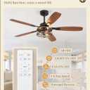 52 Inch Farmhouse Ceiling Fan with Light and Remote, Black Industrial Caged Flush Mount Ceiling Fans with 6 Speed Reversible Motor and Dual Finish 5 Blades, Rustic Ceiling Fan for Living room, Bedroom