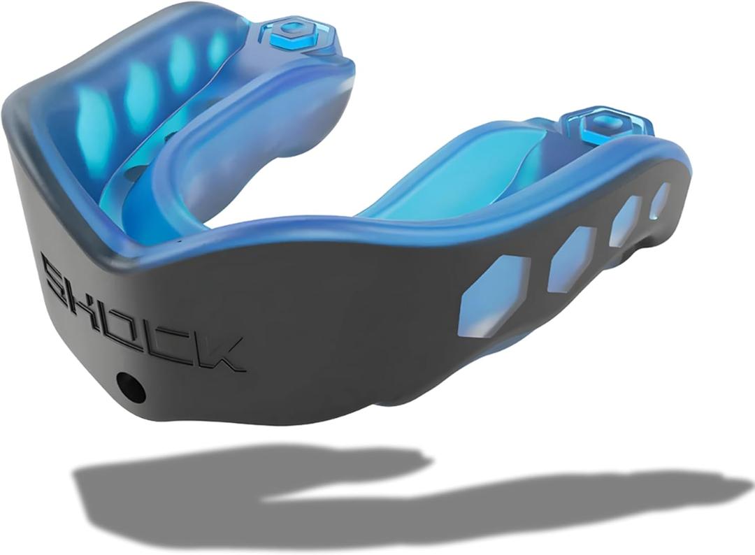 Shock Doctor Mouth Guard Sports, Hockey, Lacrosse, Baseball, Wrestling Moutguard, Gel Max Heavy Duty Protection & Custom Fit, Football Mouth Guard with Strap, Adult & Youth Mouthguard (Blue/Black)
