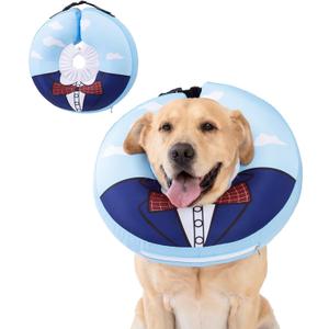 Inflatable Dog Cone Collar,Waterproof Soft Dog Donut Cone for Small Dogs Cats, Recovery Pet E-Collar Alternatives After Surgery (Suit Blue, Small)