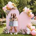 Tegeme Pink Gingham Arch Backdrop Cover 7.2ft 6.6ft Stretchy Backdrop Cover for Baby Shower Party Wedding Birthday Party Ceremony Banquet Decor