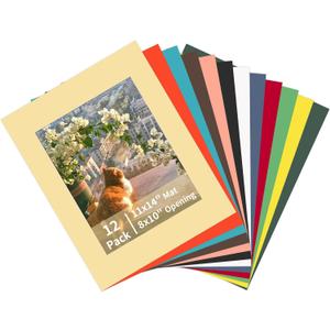 ZBEIVAN 12 Packs Mixed Colors 11x14 Picture Frame Mats for 8x10 Photos, Artworks and Prints, White Core Bevel Cut Frame Mattes
