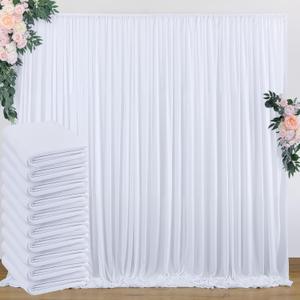 50 ft x 10 ft Wrinkle Free White Backdrop Curtain for Wedding Parties, Polyester Photo Backdrop Drapes for Baby Shower Birthday Party Backdrop Stand, Bulk Thick Background Curtains,  White, 5'(W) x 10'(H), 10 panels