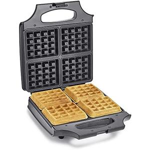 BELLA Classic Waffle Iron, 4 Square Belgian Waffle Maker, Non-stick Extra Large Plates for Easy Cleanup, Cool Touch Handles, Stainless Steel, Black, 1400W