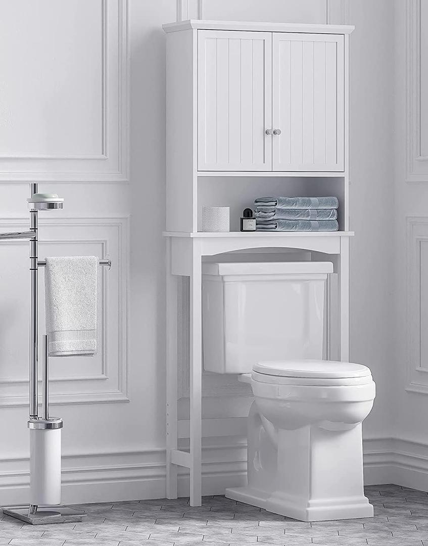UTEX Over The Toilet Storage Cabinet, Bathroom Above Toilet Cabinet Organizer with Adjustable Shelves, White, 24" W x 9" D x 62" H