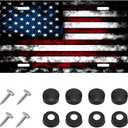 Vintage American Flag Front License Plate Frame, Personalise USA Flag Car Front License Plate Tag with 4 Screws, Aluminum Rust-Proof Patriotic US Flag Vanity Tag Auto Plate Decor (Black & Red)
