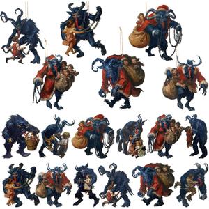 24 Pcs Wood Christmas Ornaments Krampus Horror Hanging Ornament with Rope Folklore Christmas Tree Ornaments for Xmas Halloween Holiday Xmas Tree Party Decoration