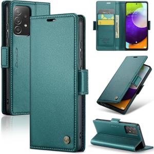 for Samsung Galaxy A52 4G/5G Case, Premium PU Leather Wallet Case Flip Cover with [RFID Blocking][Card Holder][Stand Function] for Samsung Galaxy A52 (5G/4G)/A52s 5G, Blue-Green