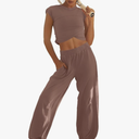 LAMISSCHE Womens Loungewear Set 2 Piece Outfits Sets Cropped Tops and Wide Leg Pants with Pockets Tracksuit XS