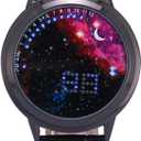 MINILUJIA LED Touch Screen Watch Unique Cool Watch Meteor Shower/Wish Tree Brain/Universe Milky Way/Simple Black Dial Watch with Soft Leather Strap Black Band