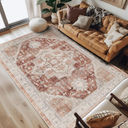 jinchan Area Rug 6x9 Floral Brick Red Rug Distressed Thin Vintage Retro Indoor Non Slip Carpet Kitchen Living Room Bedroom Dining Room