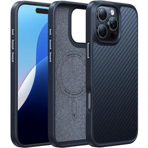 TORRAS Upgraded Stronger Magnetic & Shockproof for iPhone 16 Pro Case, Military Grade Drop Protection, Compatible with MagSafe, for iPhone 16 Pro Case Slim Anti-Scratch, Aramid Fiber Back/Black Edge (Aramid Fiber Black)