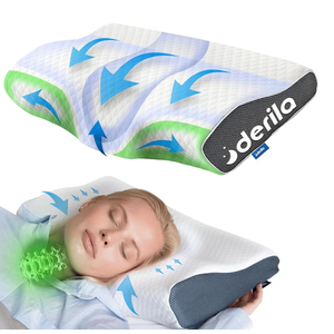 Derila Cervical Neck Pillow for Sleeping - Ergonomic Neck Support Pillow for Back, Stomach, Side Sleeper Contour Memory Foam Pillows for Shoulder Relief 12.2" x 16.9" x 3.14"
