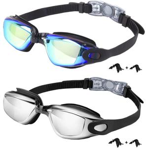 Kids Swim Goggles,2 Pack Anti-Fog Leak Proof Kids Swimming Goggles, Anti-UV Clear Vision Glasses for Children Age 3-14 (Aqua & black Silver)