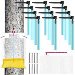 Reallnaive 12 Set Maple Syrup Tapping Kit, Includes L-shaped Sap Taps, Rubber Tubes, 12.6 x 19.69 Inches Sap Bags and 70 mm Nails, Complete Tree Harvesting Supplies for Beginners