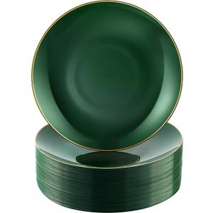 Bestluck 100 PCS Green Gold Plastic Plates, 7 inch Green Disposable Plates for Party, Disposable Dessert Plates for Party, Graduation, Birthday, Wedding