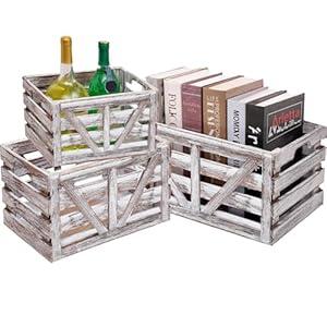 GDSIWA8 Storage Crate Nesting Wooden Crates with Handles,Set of 3 Rustic Farmhouse Decorative Wood Baskets for Storage,Display,Decor Boxes,(Large,Medium,Small)