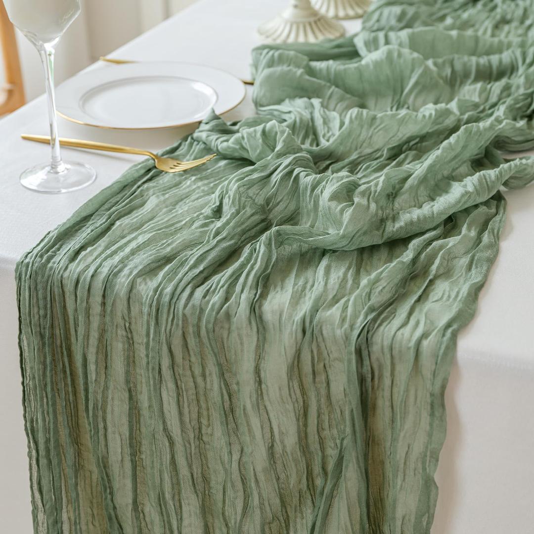 Sioloc 2 Pack Sage Green Cheesecloth Table Runner Spring Decor 10ft Boho Gauze Cheese Cloth Runner for Easter Tea Wedding Party Baby Bridal Shower Birthday St Patricks Day