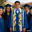 67" 2026 Blue Gold Graduation Leis Class of 2026 Grad Ribbon Lei Hawaiian Ribbon Graduation Braided Lei with Flowers for High School College Student Congrats Grad Gifts Party Accessories