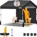 COBIZI 10x10 Pop Up Canopy with One Button Push Center Lock, Ez Up Portable Carport Without sidewall, Waterproof UV50+ Outdoor Party Commercial Carport Canopy with Carry Bag(10 x 10 ft Black)