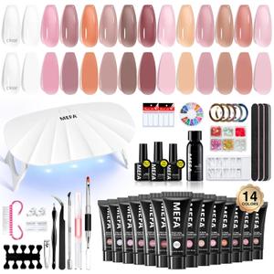 MEFA 42 Pcs Poly Extension Gel Nail Kit, 14 Colors All Seasons Poly Nail Gel kit with Mini Nail Lamp Nude Jelly Milky White Clear Color Slip Basic Nail kits Manicure Tools Design Beginner Kit MEFA 42 Pcs Poly Extension Gel Nail Kit, 14 Colors All Seasons Poly Nail Gel kit with Mini Nail Lamp Nude Jelly Milky White Clear Color Slip Basic Nail kits Manicure Tools Design Beginner Kit