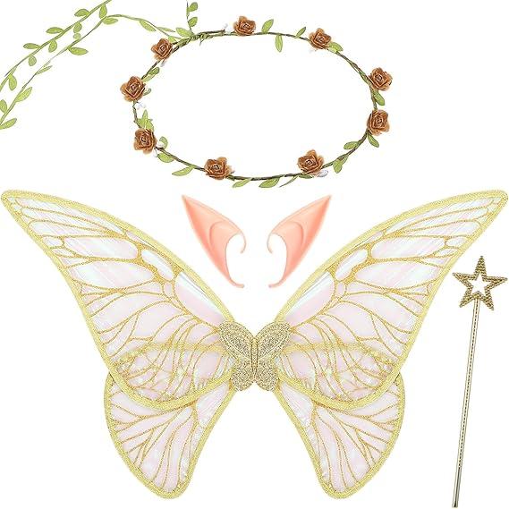 Gold Fairy Wings for Children Dress Up Sparkling Sheer Wings Butterfly Fairy