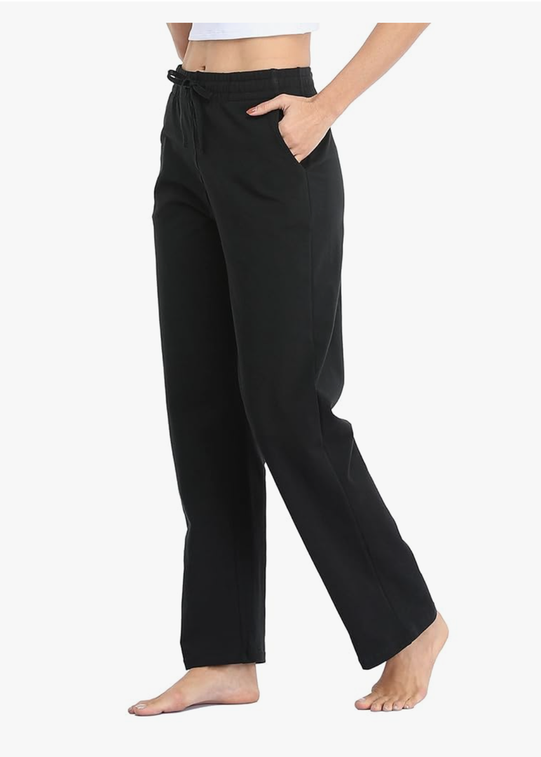 Willit Women's Cotton Sweatpants Open Bottom Yoga Sports Pants Straight Leg Lounge Athletic Pants with Pockets, Size L