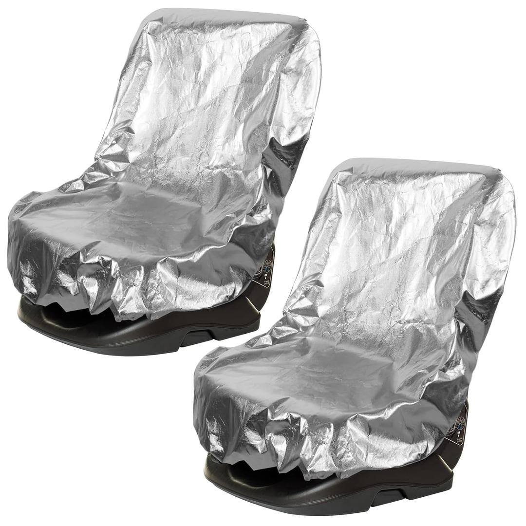 BBTO 2 Pcs Car Seat Sun Shade Cover Car Seat Cooler Toddler Car Seat Cover Heat Protector Reflective Baby Seat Covers Keep Baby Cool and Child Safety for Travel (Elastic Style,Aluminium Film)