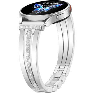 KOREDA Slim Gold Band Compatible with Samsung Galaxy Watch 7 6 5 4 FE 40mm 44mm/Galaxy Watch 6 4 Classic Band 42mm 46mm 43mm 47mm/Watch 5 Pro 45mm/Active 2 Women, 20mm Thin Metal Strap Dressy Jewelry Bracelet (Silver)