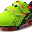 T&B Kids' Soccer Cleats Firm Ground Football Boots Outdoor Sports Neon Green/Orange 76660A-Lv-35