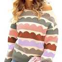Chic Gray Wave Striped Balloon Sleeve Drop Shoulder Sweater for Women 2XL